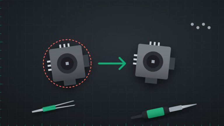 Illustration of a worn analogue stick module being replaced with a new one